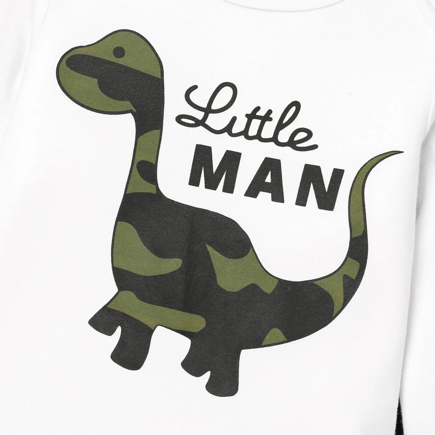 3pcs Baby Boy Cotton Long-sleeve Dinosaur & Letter Print Romper and Camouflage Pants with Hat Set