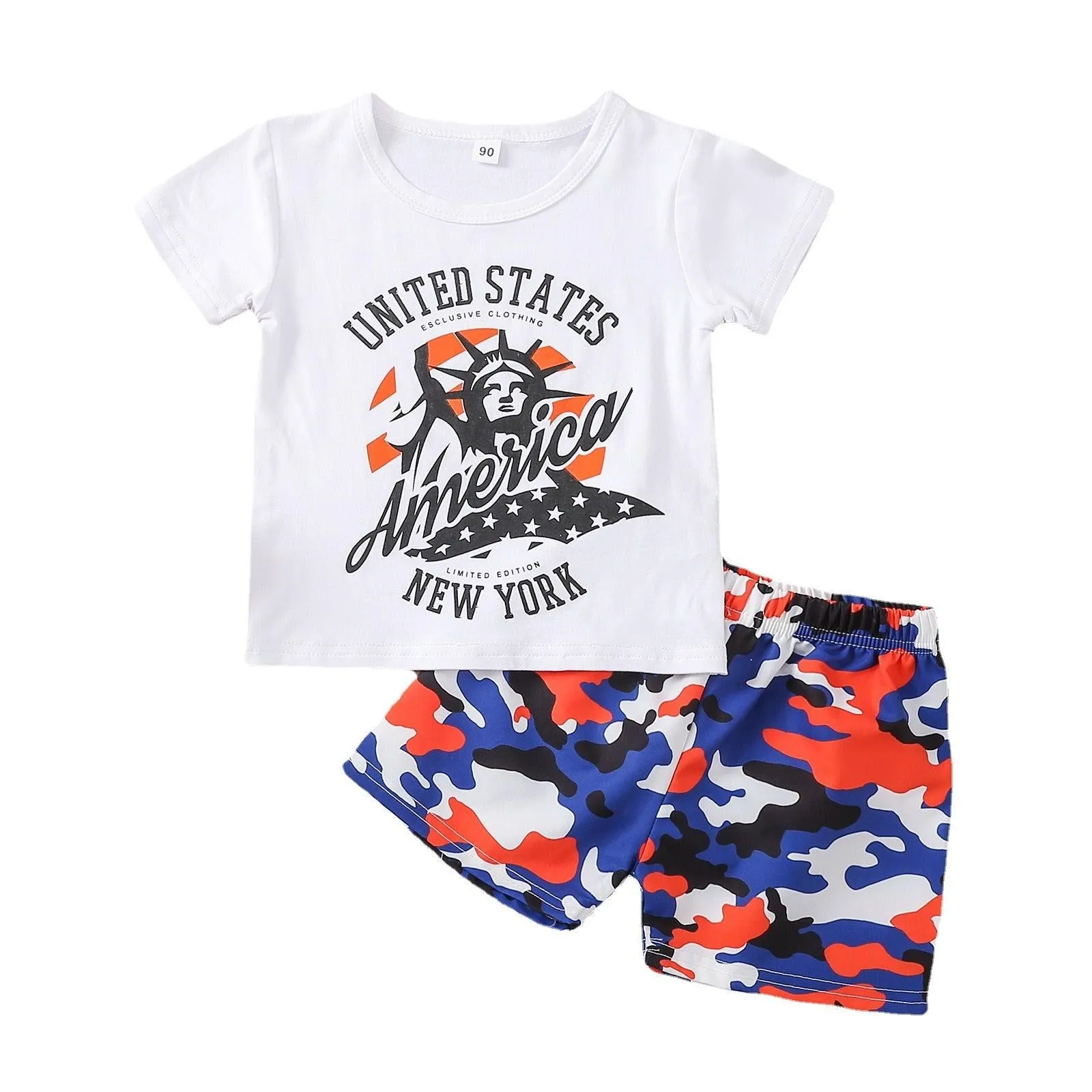 9months-4years Toddler Boy Sets Independence Day Children's Suits Small Boys Letter Print Top Camouflage Shorts Suit