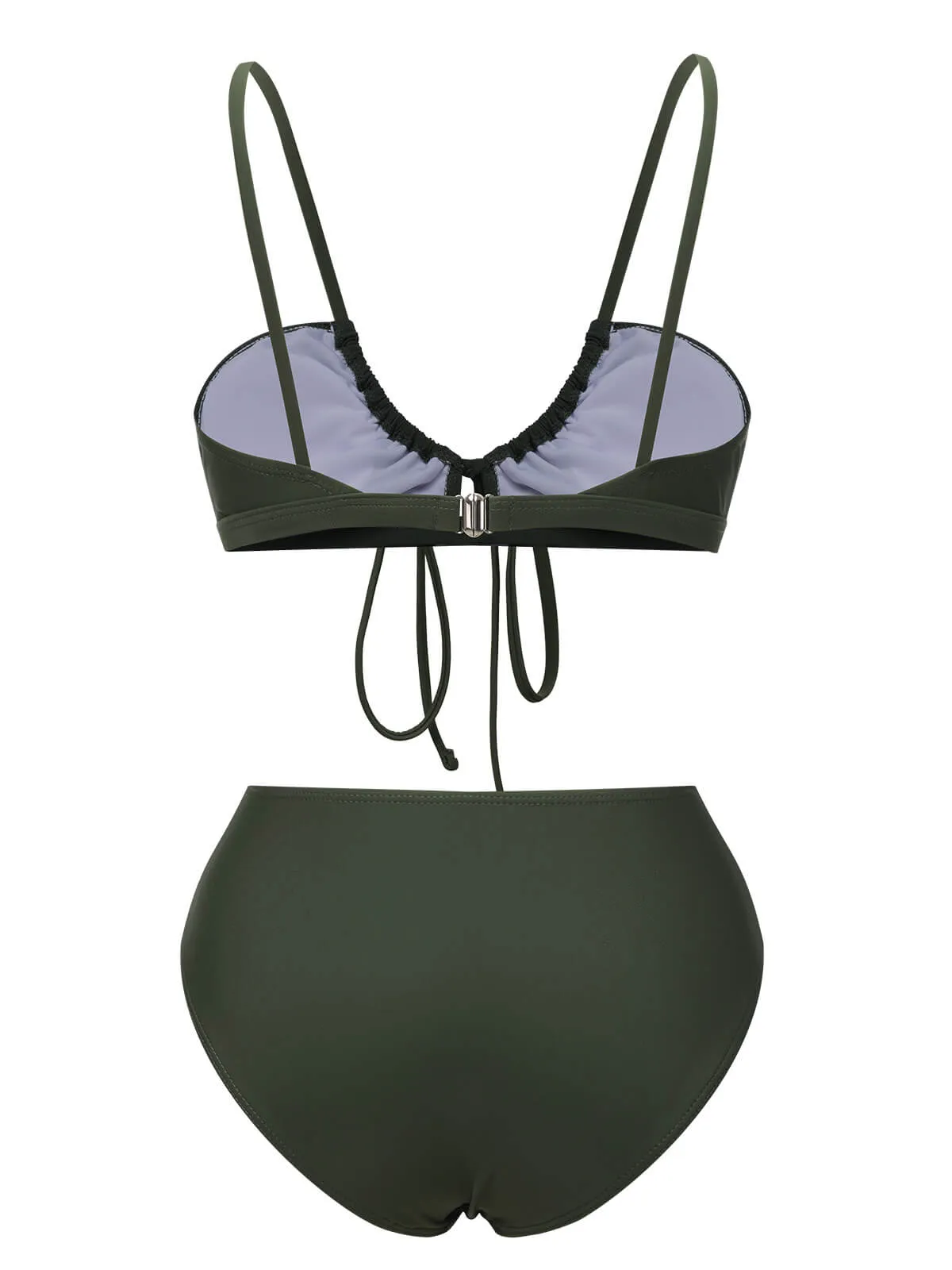 Army Green 1950s Solid Drawstring Halter Bikini