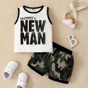 Baby Boy NEW MAN Print Tank Top And Camouflage Shorts Baby Boy Clothing Sets