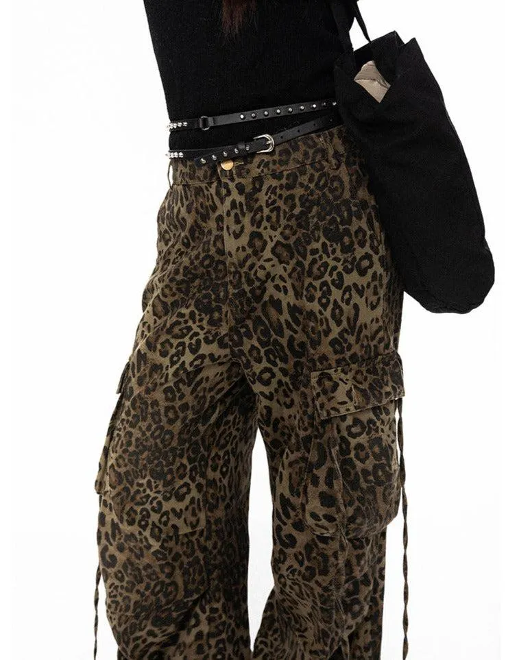 BB Drawstring Leopard Print Cargo Pants