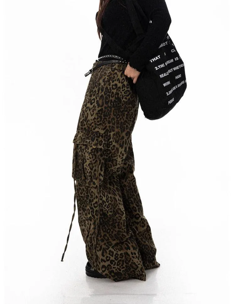 BB Drawstring Leopard Print Cargo Pants