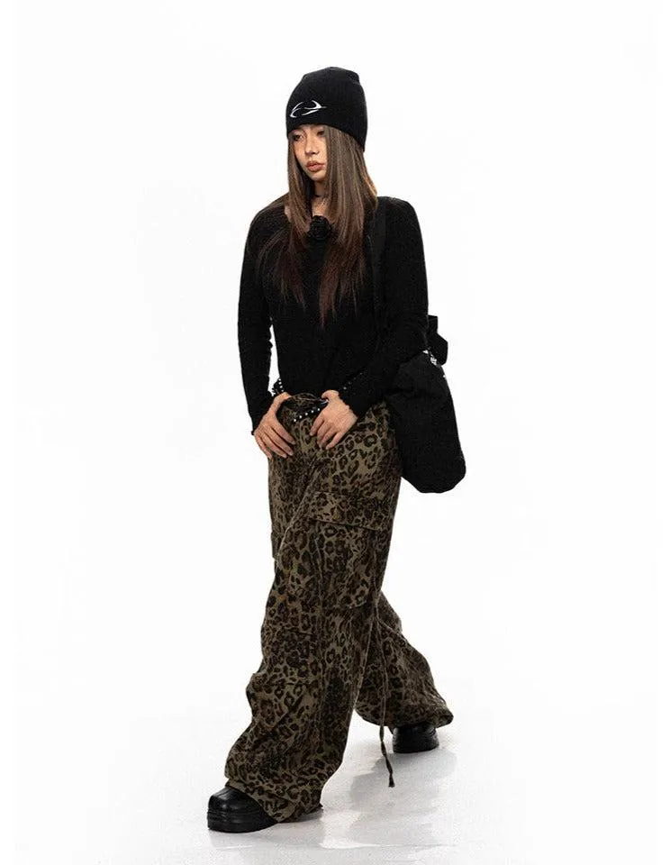 BB Drawstring Leopard Print Cargo Pants