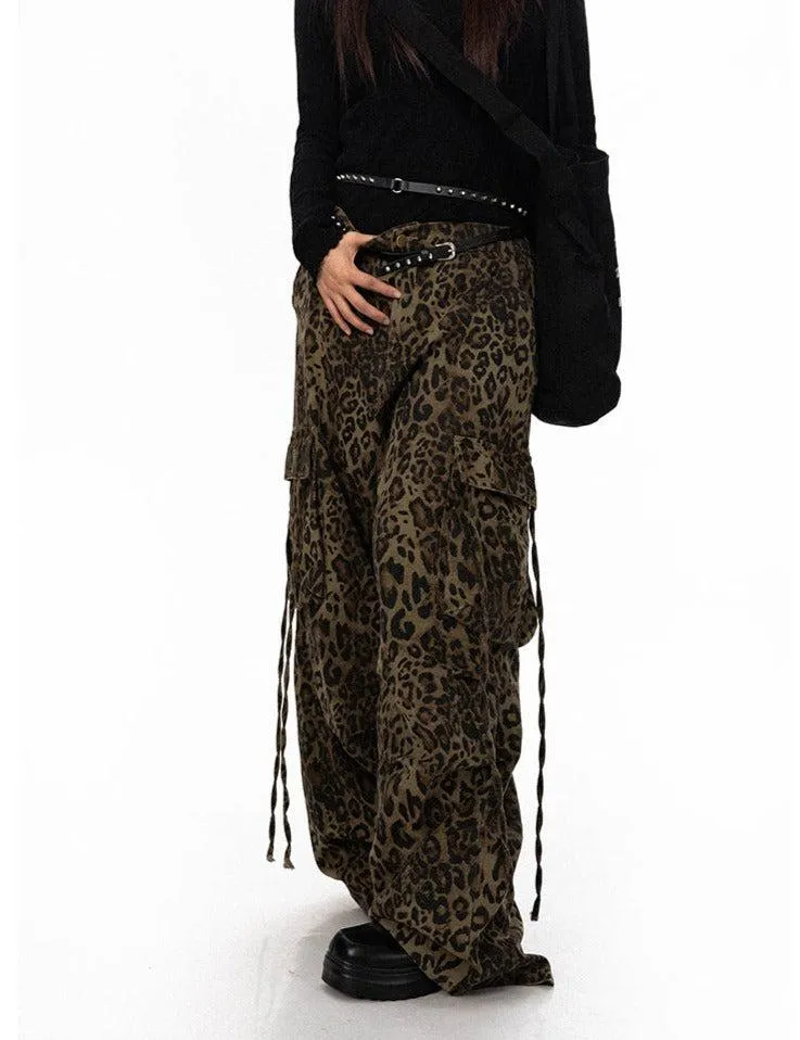 BB Drawstring Leopard Print Cargo Pants