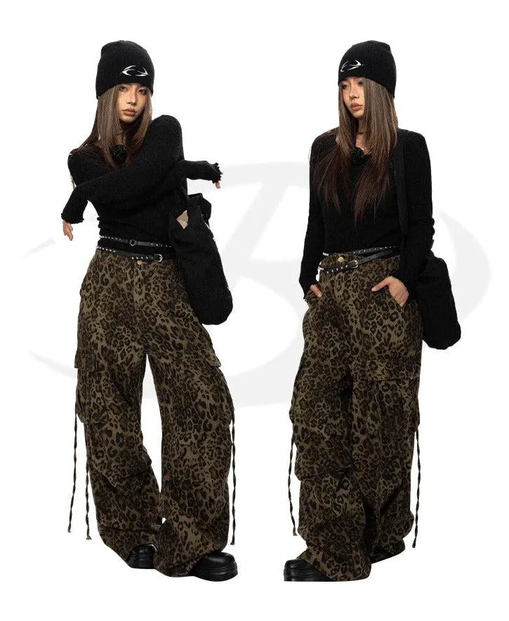 BB Drawstring Leopard Print Cargo Pants