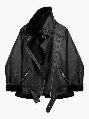 Belted Moto Biker Fur Jacket