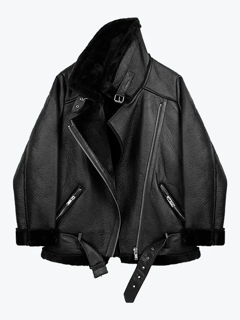 Belted Moto Biker Fur Jacket