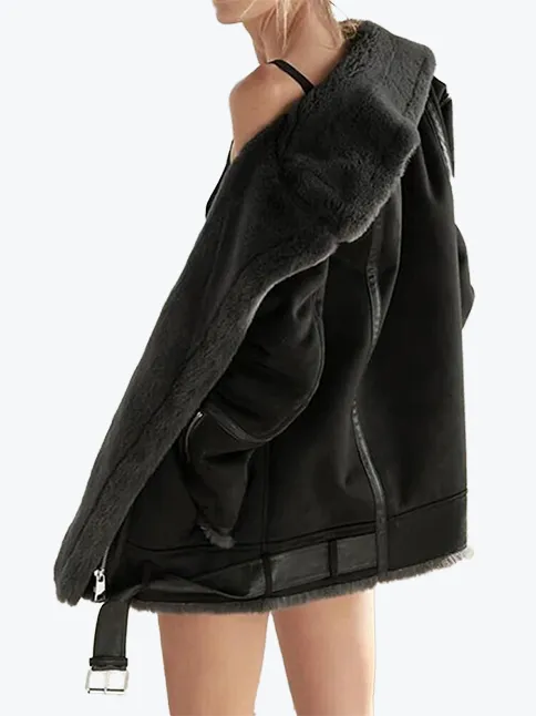 Belted Suede Fur Moto Jacket