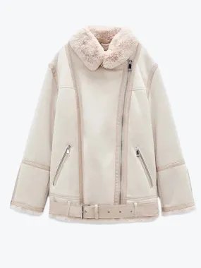 Belted Suede Fur Moto Jacket