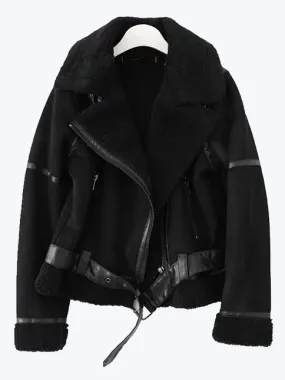 Black Wool-Lined Moto Jacket