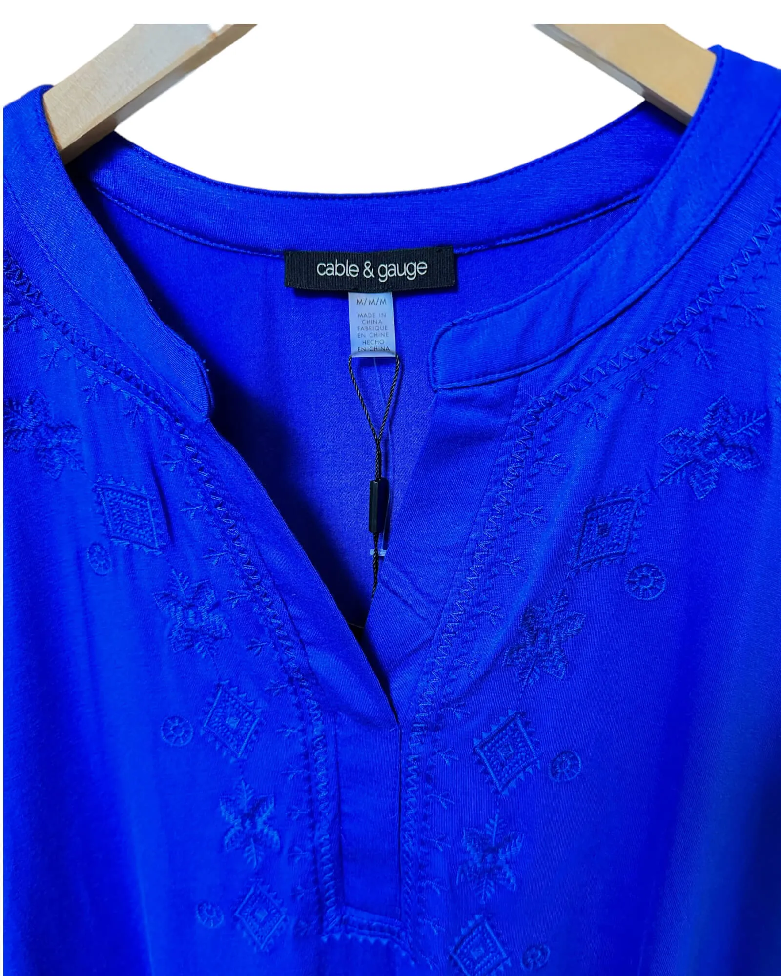 Bright Winter Cobalt Embroidered Split-Neck Tee