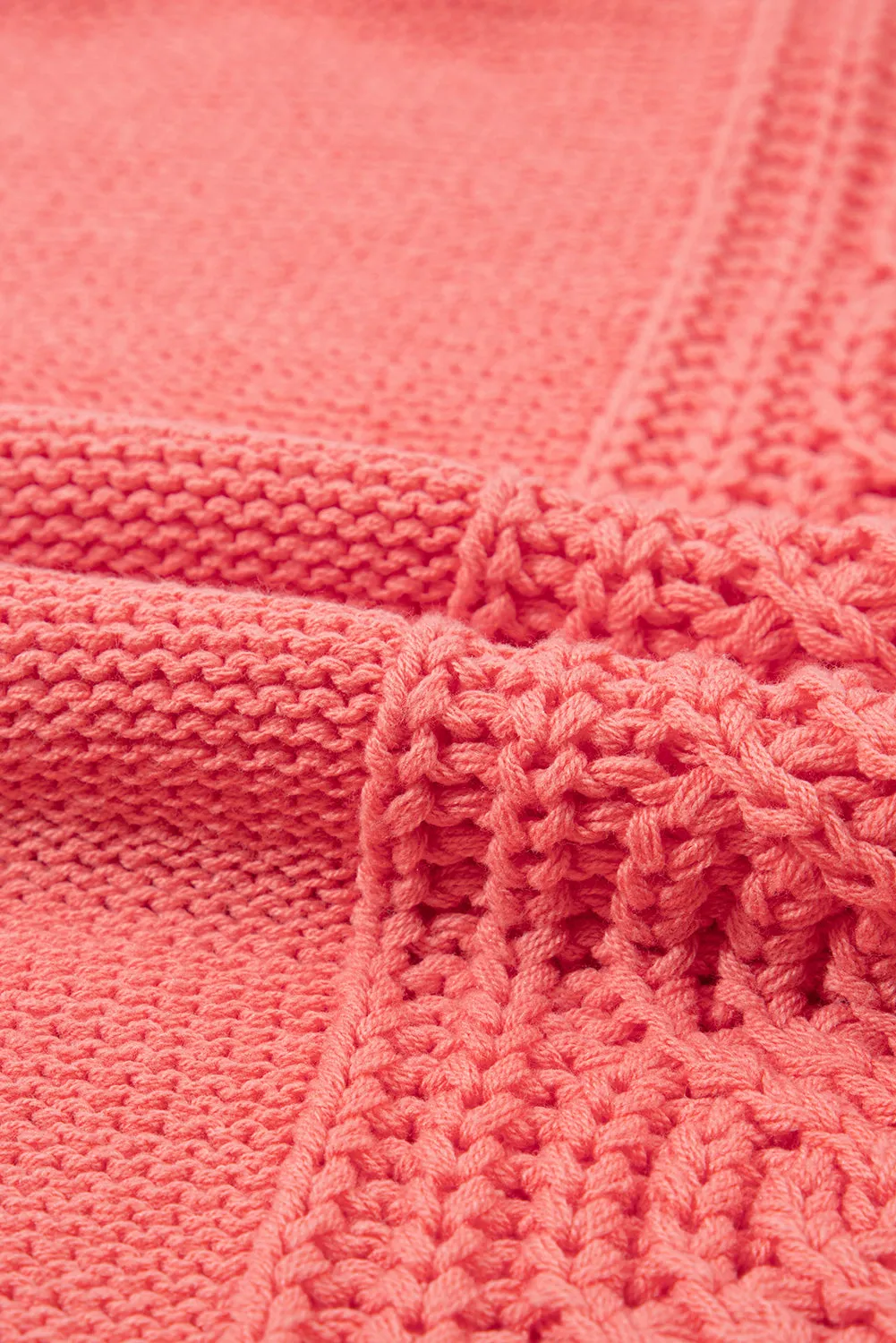Cable Knit V Neck Contrast Drawstring Hooded Sweater