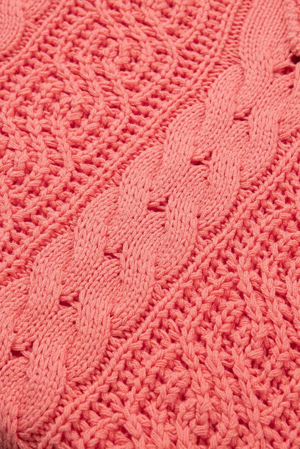 Cable Knit V Neck Contrast Drawstring Hooded Sweater