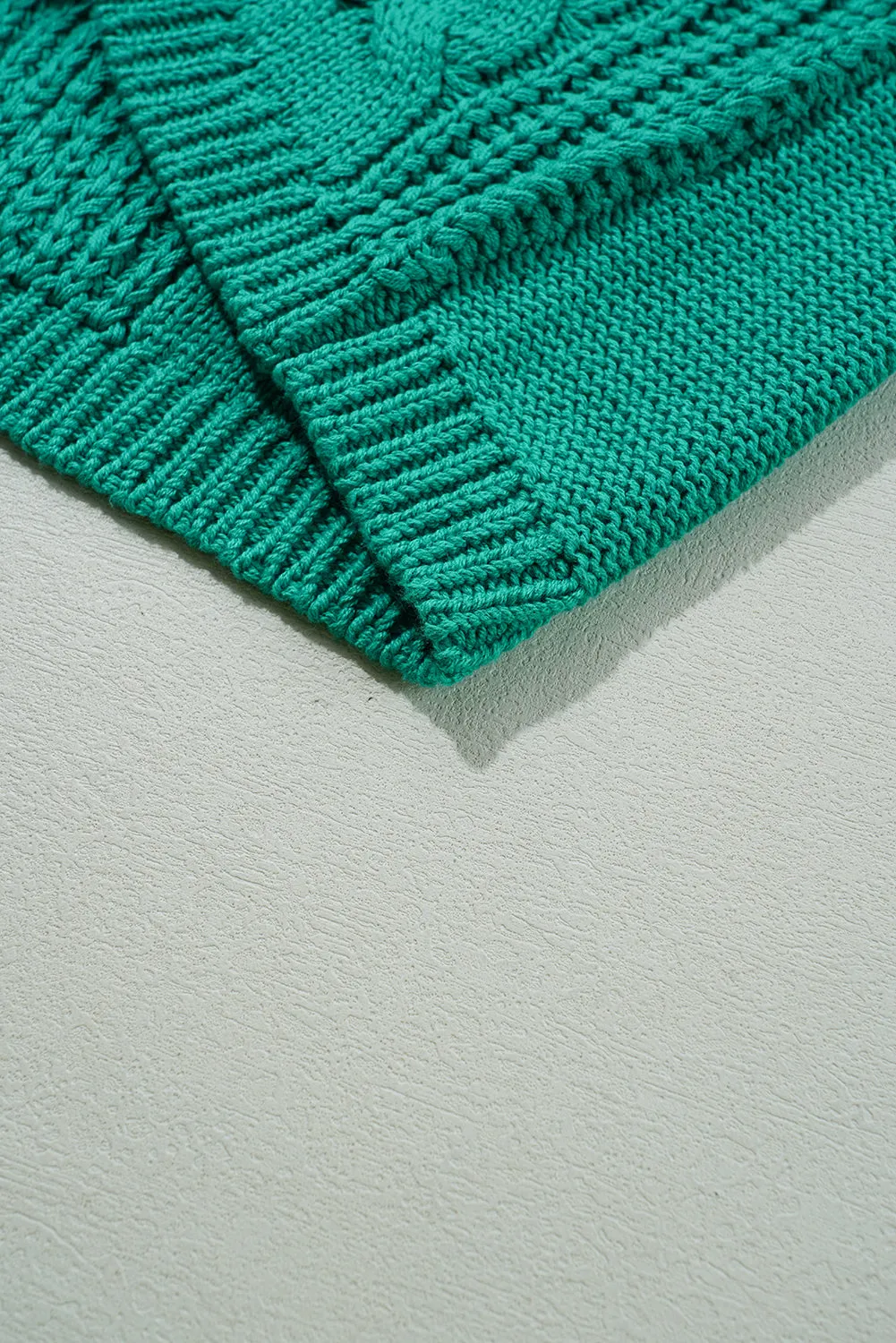Cable Knit V Neck Contrast Drawstring Hooded Sweater