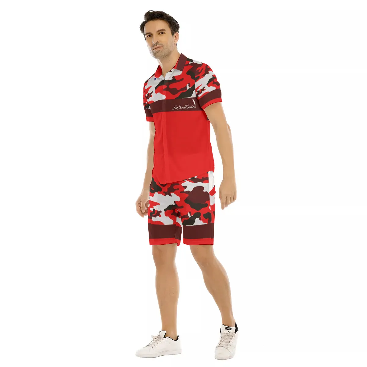 CAMOUFLAGE RED Men's Short Sleeve Shirt Sets