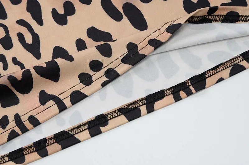 Chic Leopard Print Evening Maxi Dress with Flared Sleeves