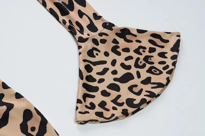 Chic Leopard Print Evening Maxi Dress with Flared Sleeves