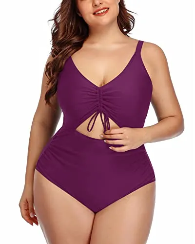 Chic V-Neck Cutout Plus Size Monokini Swimsuits-Purple