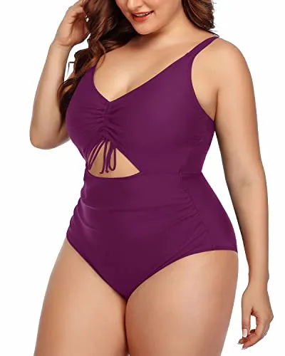 Chic V-Neck Cutout Plus Size Monokini Swimsuits-Purple