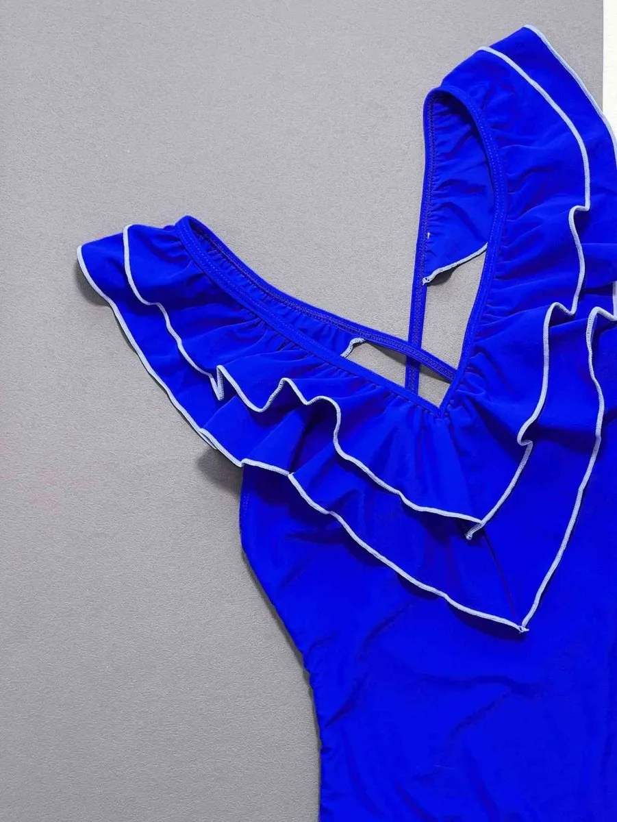 Coral Cove Backless One Piece Blue Swimsuit