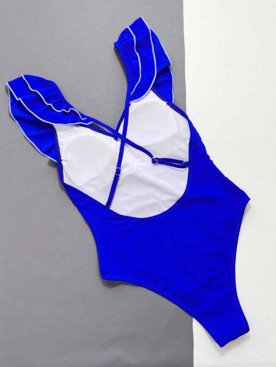 Coral Cove Backless One Piece Blue Swimsuit