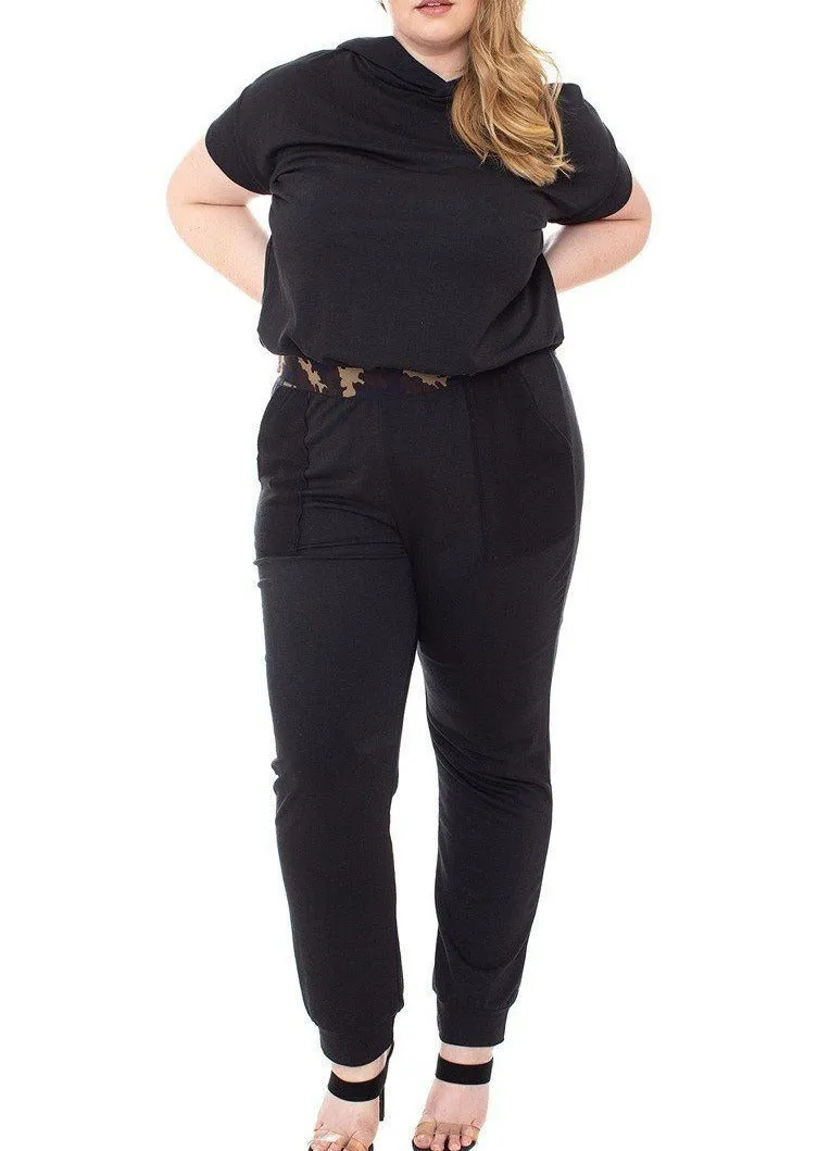 Curvy Camouflage Detailed Jogger Plus Size Set