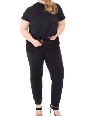 Curvy Camouflage Detailed Jogger Plus Size Set