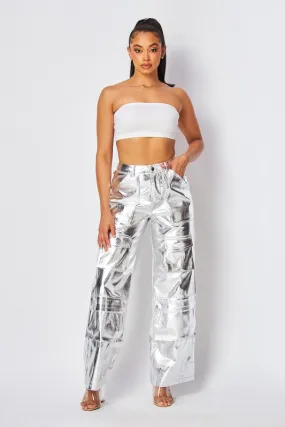 Dawn Metallic Cargo Pocket High Waist Pants