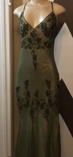 Dusty Green V Neck Straps Sheath Beading Vintage Prom Dress Evening Dress, D488