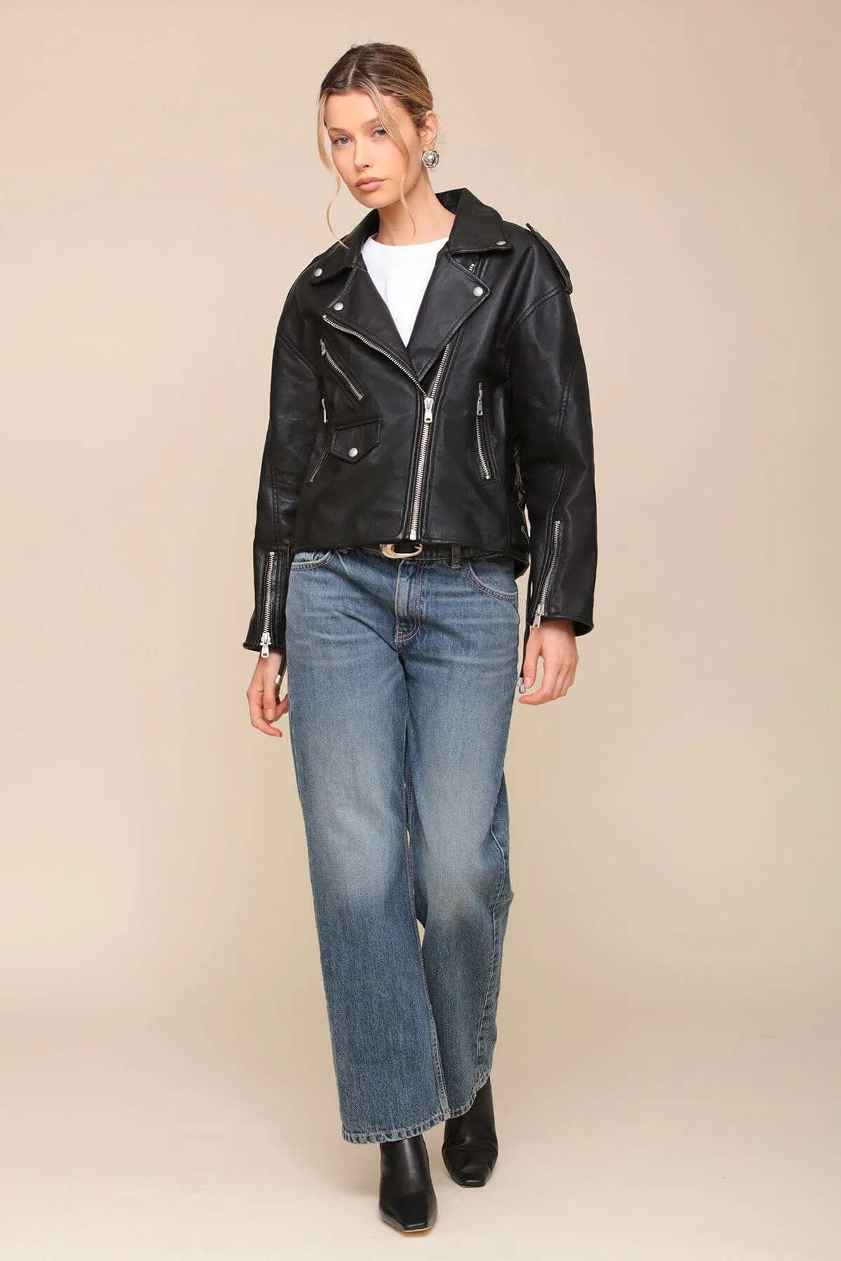 Faux-Ever Leather™ Lace Up Relaxed Fit Biker Jacket