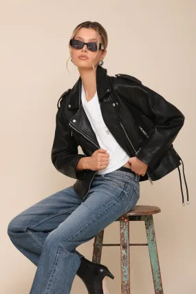 Faux-Ever Leather™ Lace Up Relaxed Fit Biker Jacket