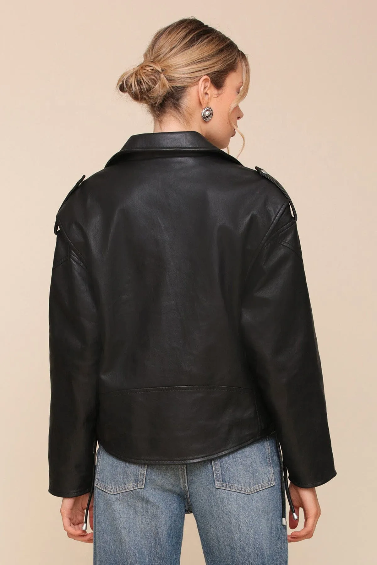Faux-Ever Leather™ Lace Up Relaxed Fit Biker Jacket