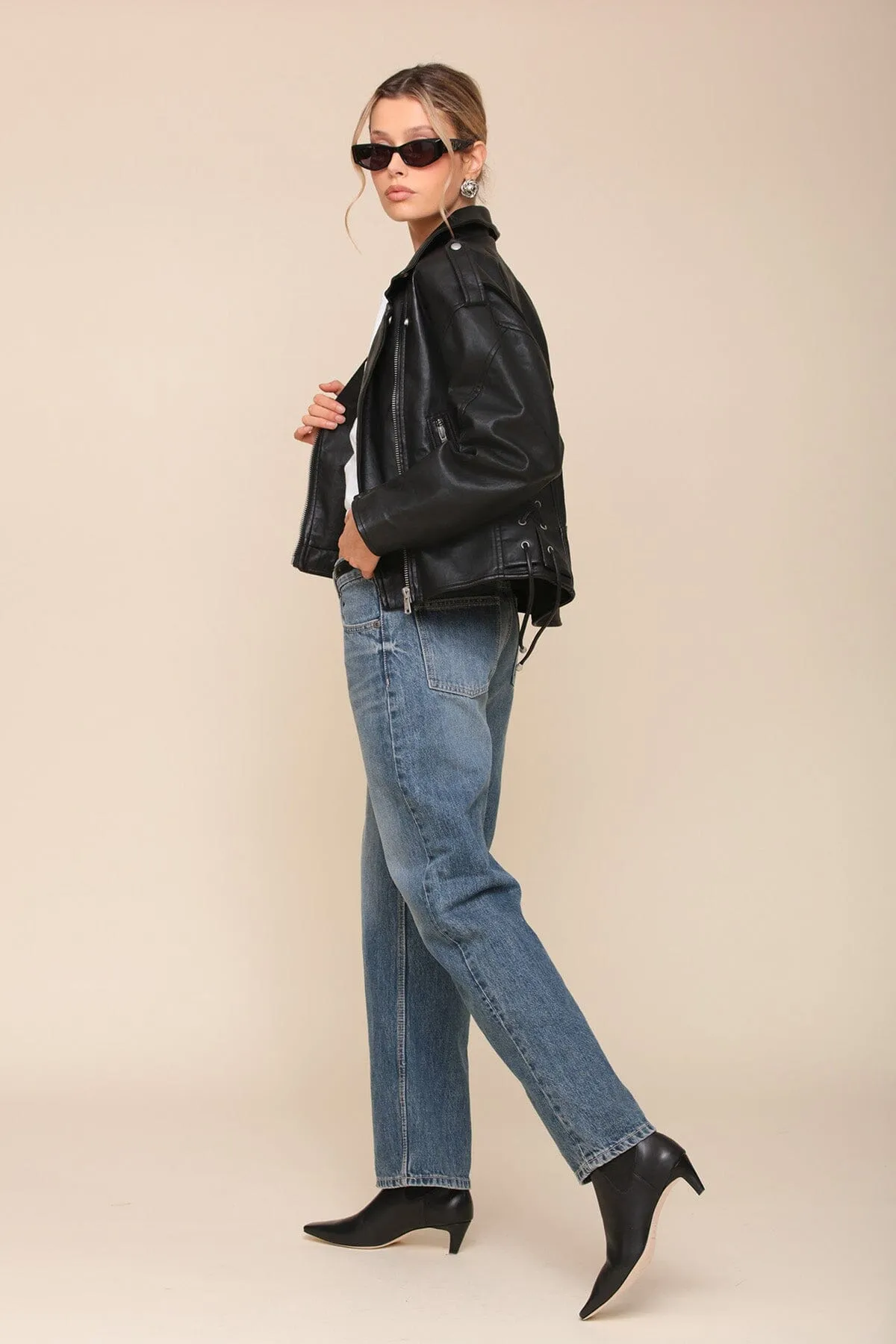 Faux-Ever Leather™ Lace Up Relaxed Fit Biker Jacket