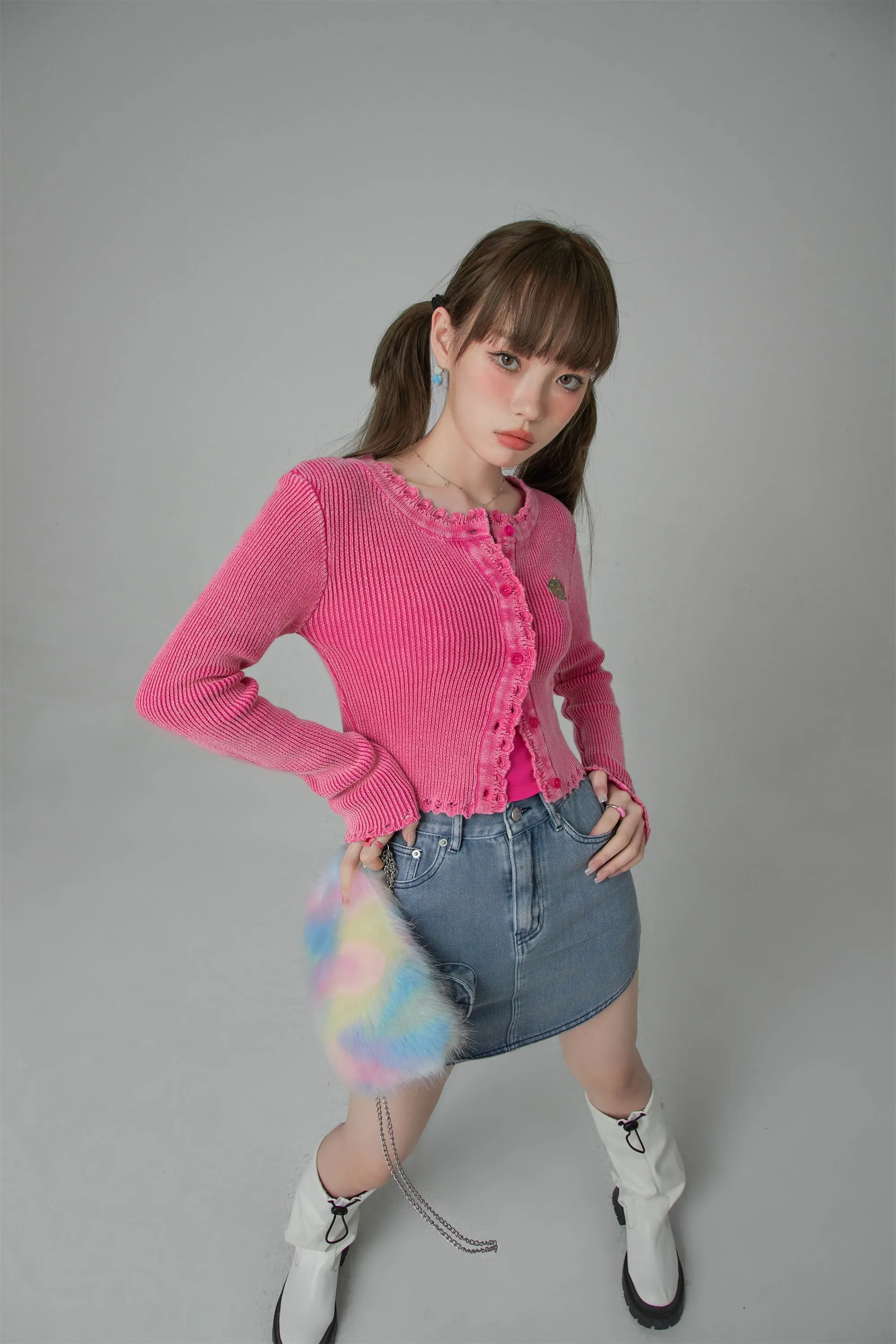 Fill Hem Ribbed Crop Cardigan