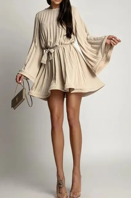 Flared Sleeve Round Neck Elegant Mini Dress