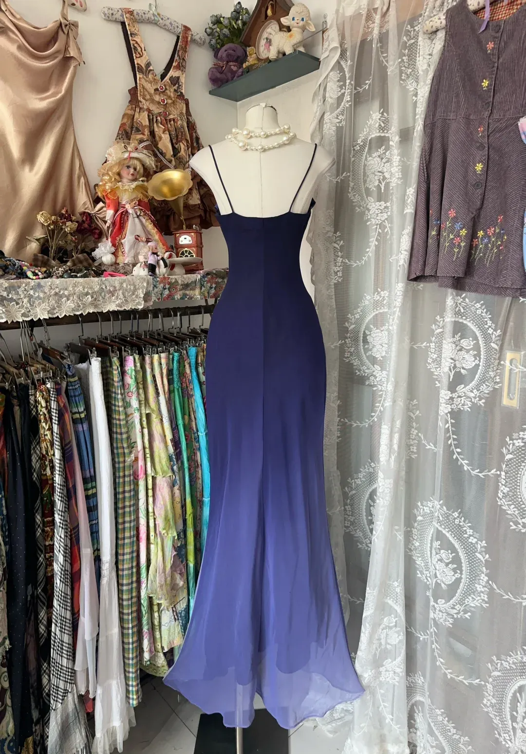Gradient Spaghetti Straps Mermaid Vintage Long Prom Dress Formal Party Dress, D329