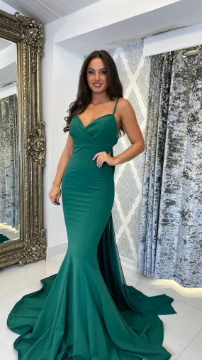 Green Bow Back Chiffon Trail Prom Dress