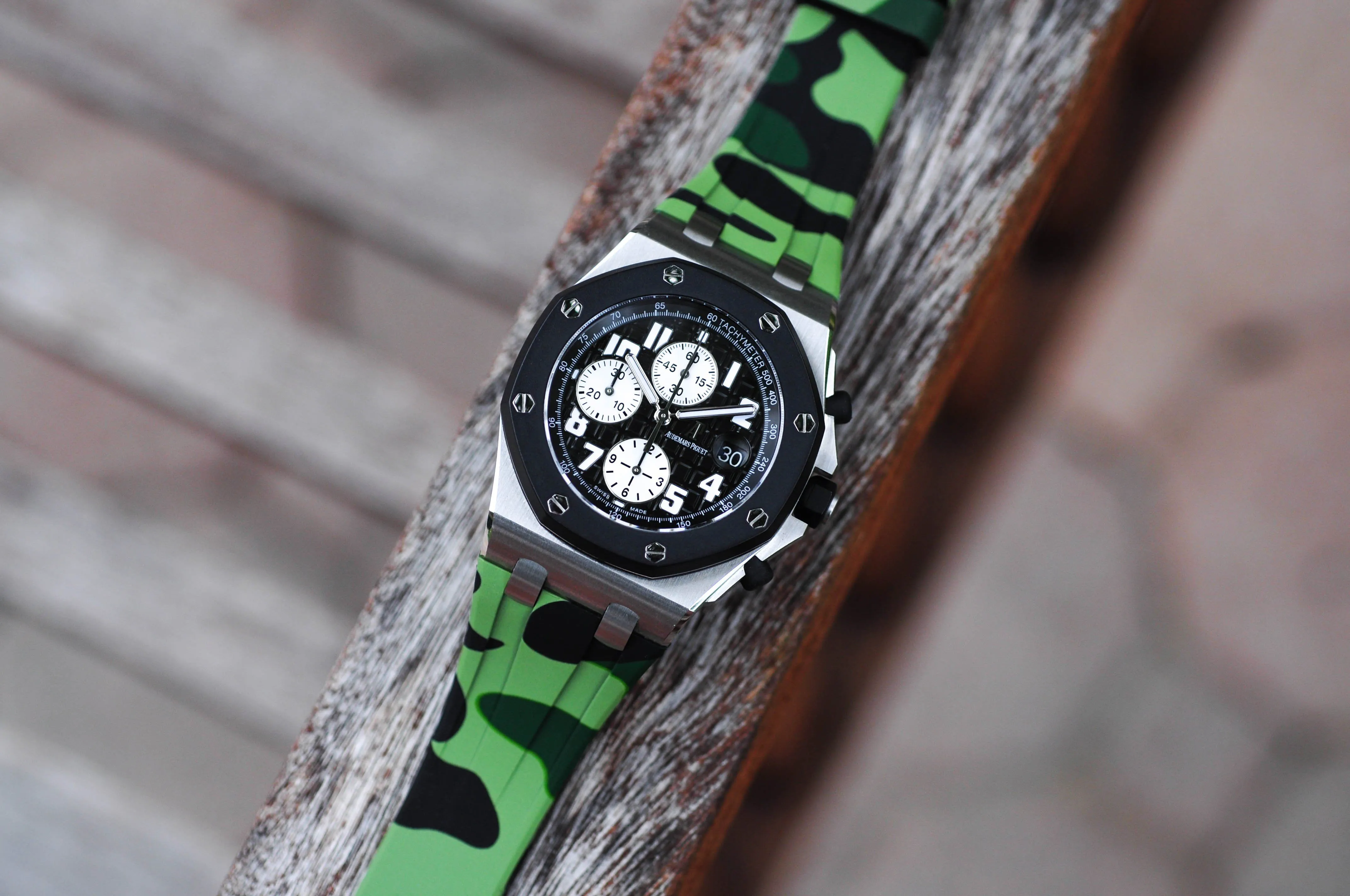 GREEN CAMO RUBBER STRAP FOR AUDEMARS PIGUET ROYAL OAK OFFSHORE 42MM DEPLOYANT CLASP