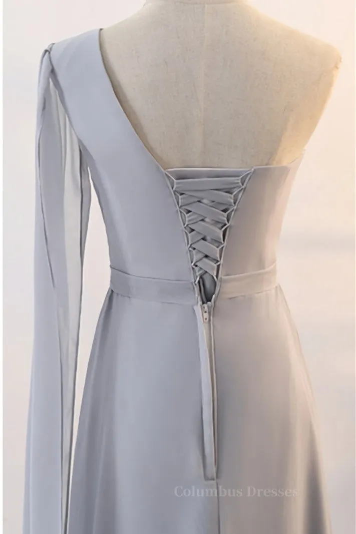 Grey Chiffon Long Mismatched Bridesmaid Dresses
