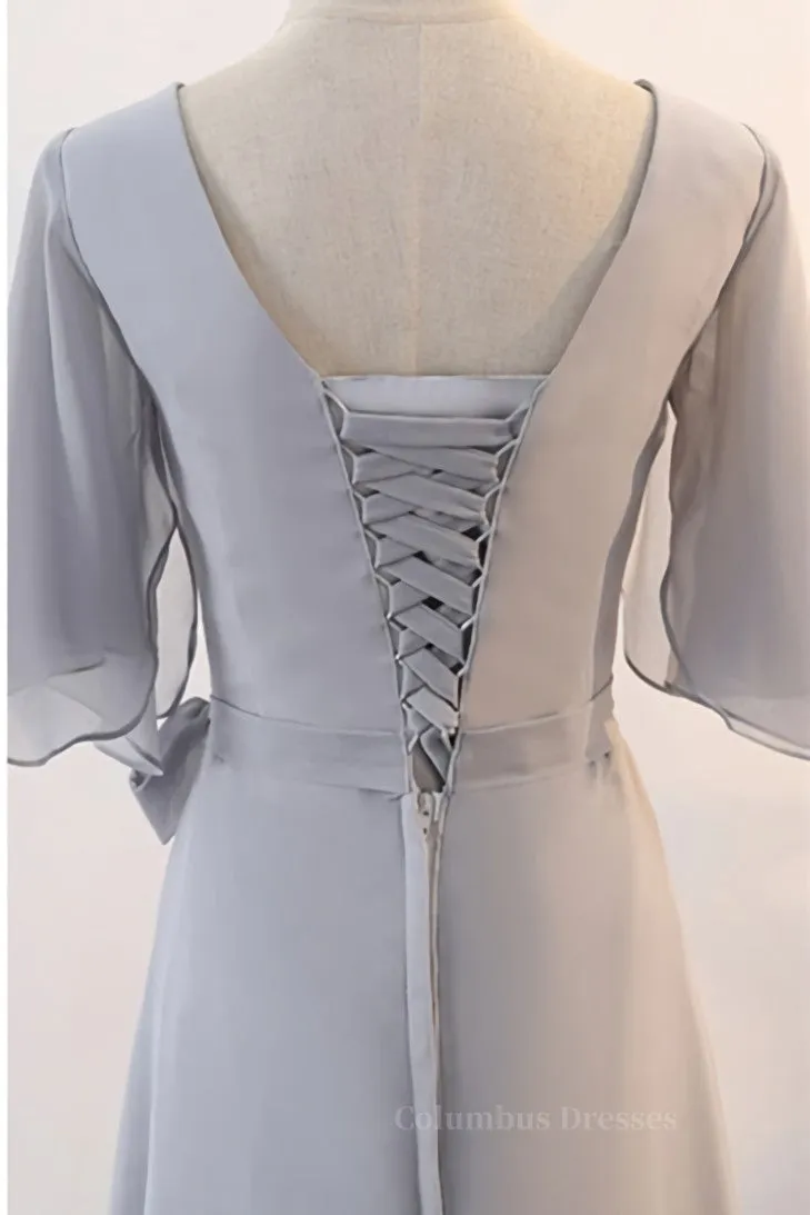 Grey Chiffon Long Mismatched Bridesmaid Dresses