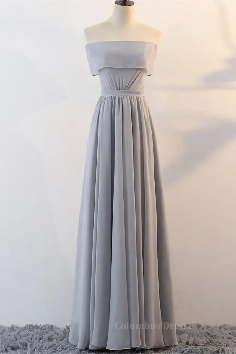 Grey Chiffon Long Mismatched Bridesmaid Dresses