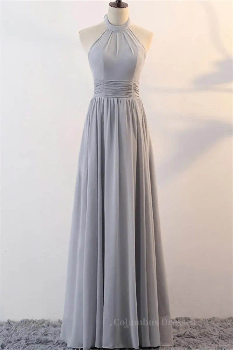 Grey Chiffon Long Mismatched Bridesmaid Dresses