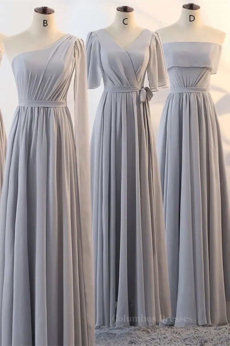 Grey Chiffon Long Mismatched Bridesmaid Dresses