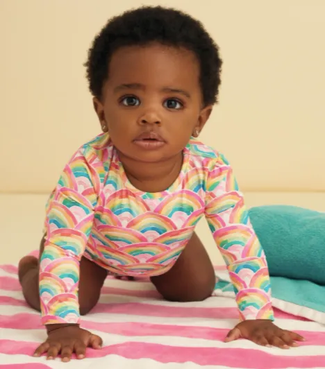 Hatley Baby Girls Watercolor Rainbows Rashguard Swimsuit