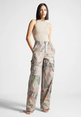 High Waisted Renaissance Camo Cargo Pants - Multi