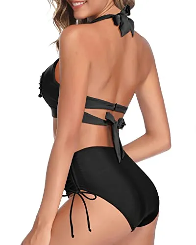 High Waisted Retro Bikini for Women Tie Knot Halter Two Piece Bathing Suit