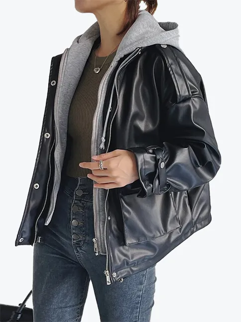 Hooded Zipper Moto Jacket
