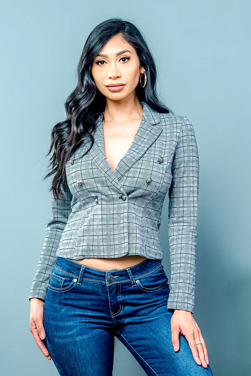 Houndstooth Cropped Blazer in Size S, M, or L