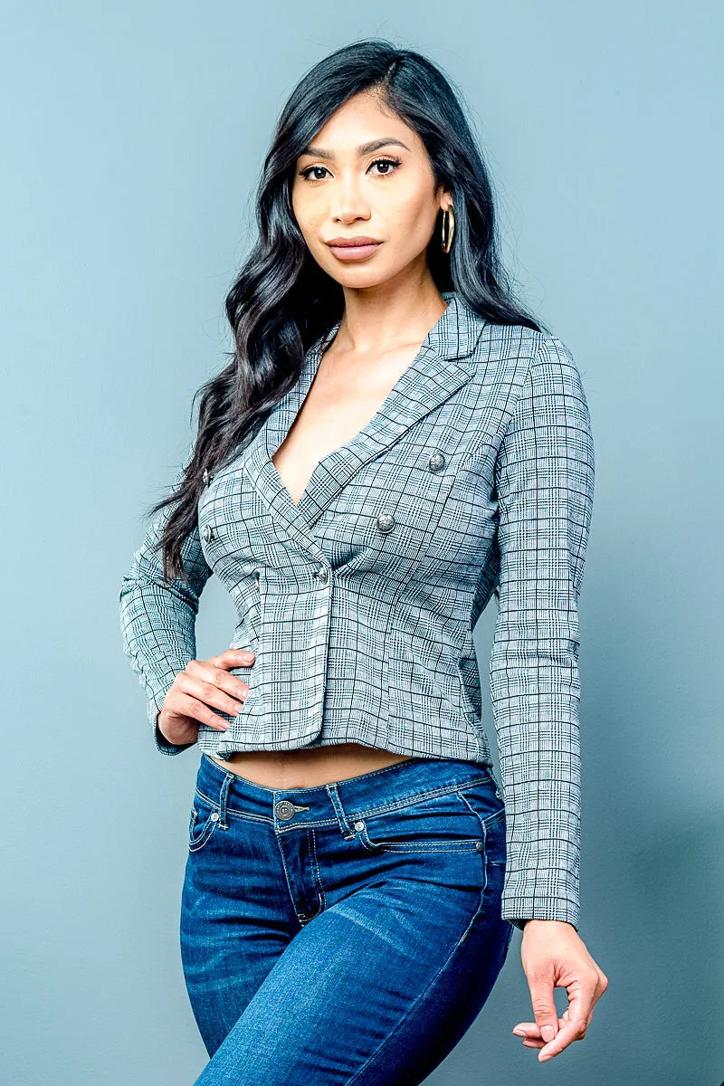 Houndstooth Cropped Blazer in Size S, M, or L