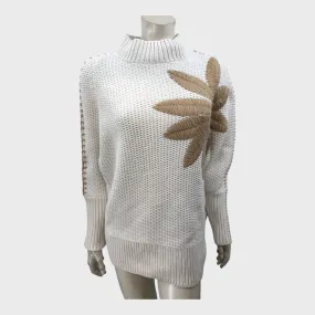 Ivory/Brown Flower Jumper - Size 12